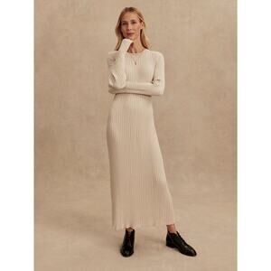 Varley Axel Rib Knit Midi Dress Silver Birch - XS